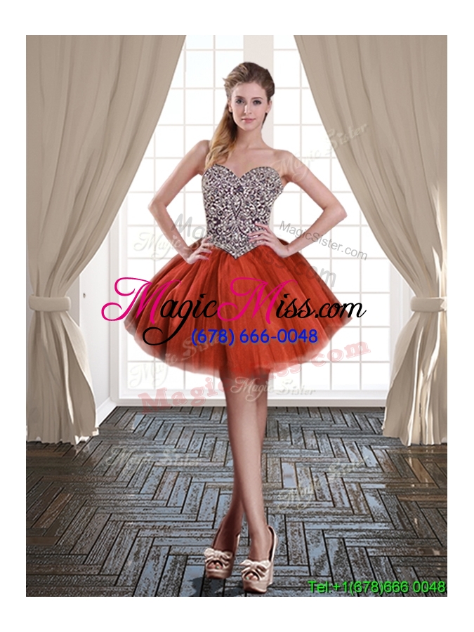 wholesale top seller beaded bodice rust red detachable quinceanera dresses with brush train