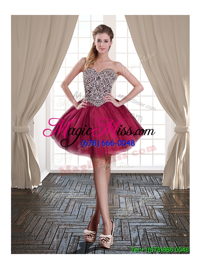 wholesale fashionable burgundy brush train tulle detachable quinceanera dresses with beading