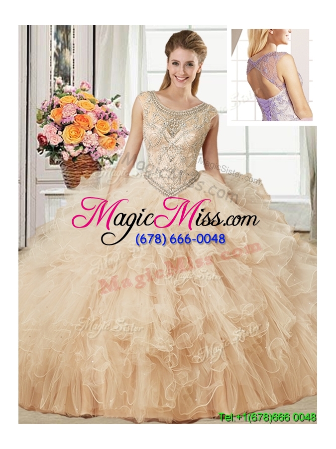 wholesale hot sale scoop champagne detachable quinceanera dresses with ruffles and beading