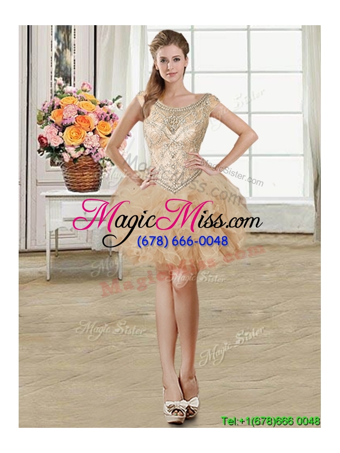 wholesale best selling tulle ruffled and beaded removable quinceanera dresses in champagne