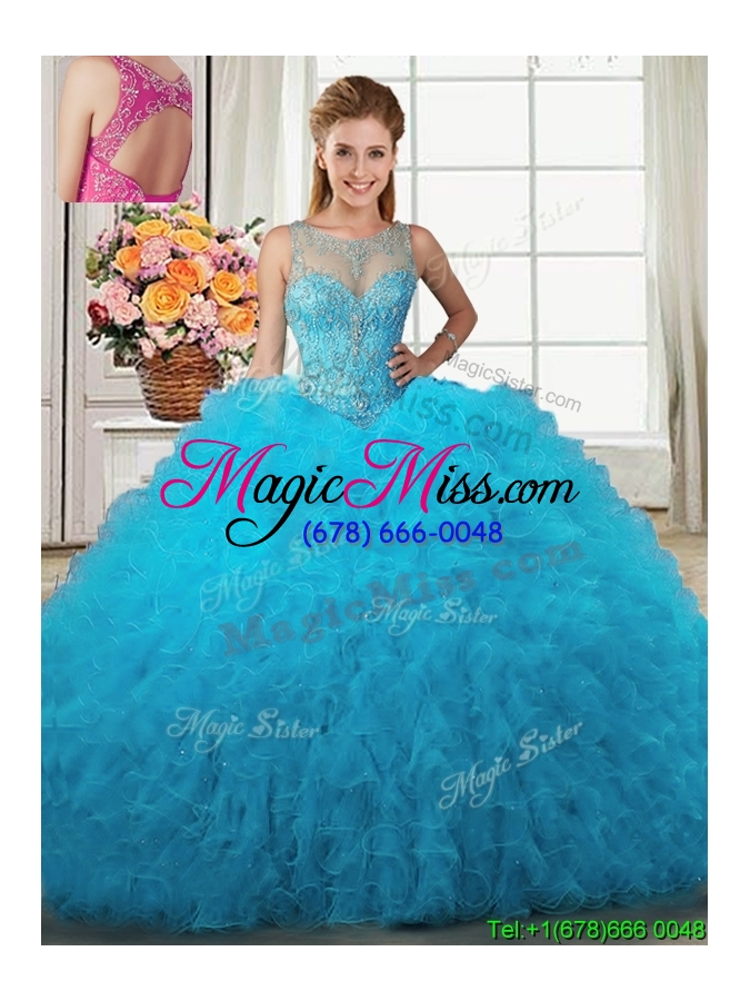 wholesale perfect see through scoop beaded and ruffled baby blue removable quinceanera dresses