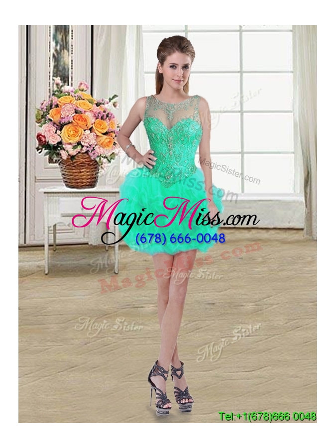 wholesale designer see through turquoise detachable quinceanera dresses with beading and ruffles