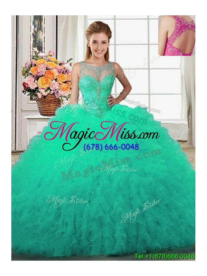 wholesale designer see through turquoise detachable quinceanera dresses with beading and ruffles