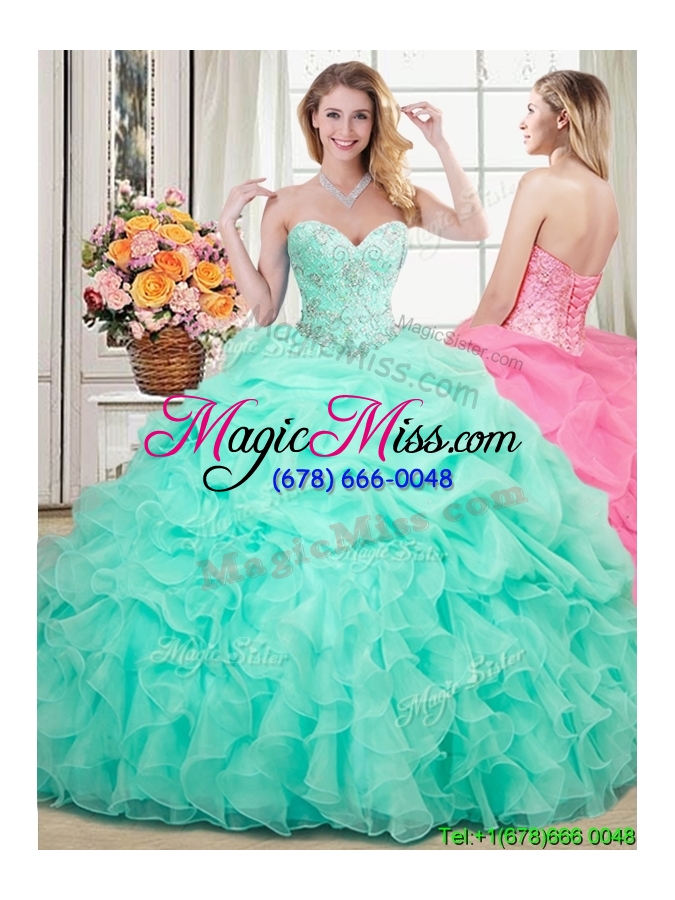 wholesale most popular organza apple green detachable quinceanera dresses with ruffles and beading