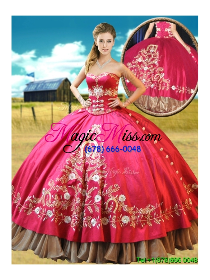 wholesale hot sale taffeta hot pink detachable quinceanera dresses with embroidery and beading