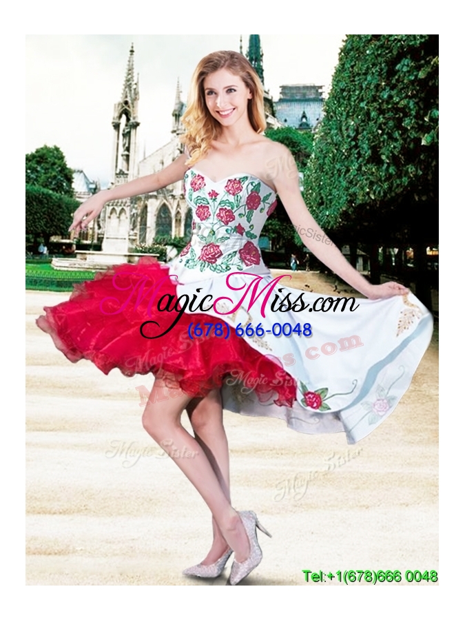 wholesale most popular ruffled layers and embroideried detachable quinceanera dresses in organza and taffeta