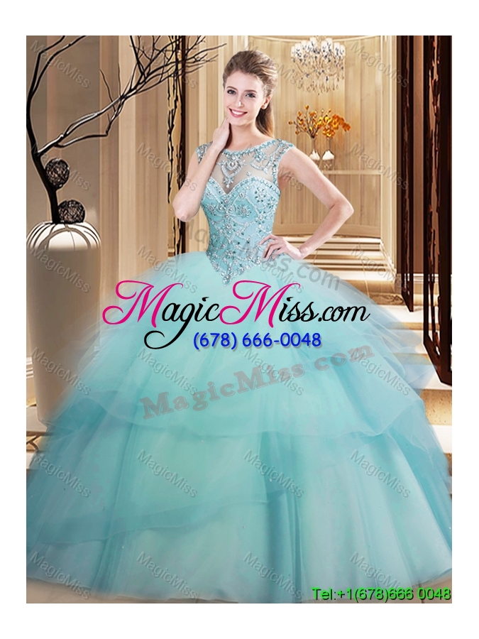 wholesale fashionable beaded and ruffled layers scoop quinceanera dress in light blue