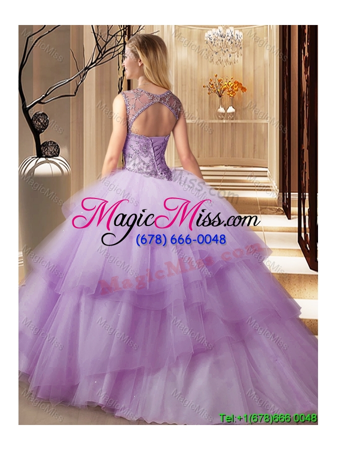 wholesale unique beaded and ruffled layers scoop quinceanera dress in lilac