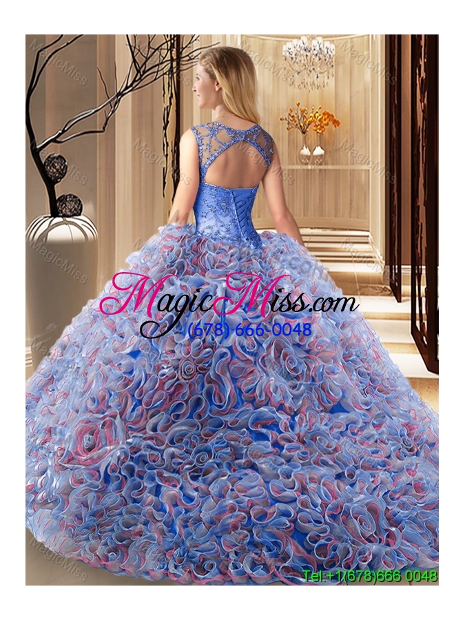 wholesale designer beaded rolling flowers fuchsia quinceanera dress with brush train