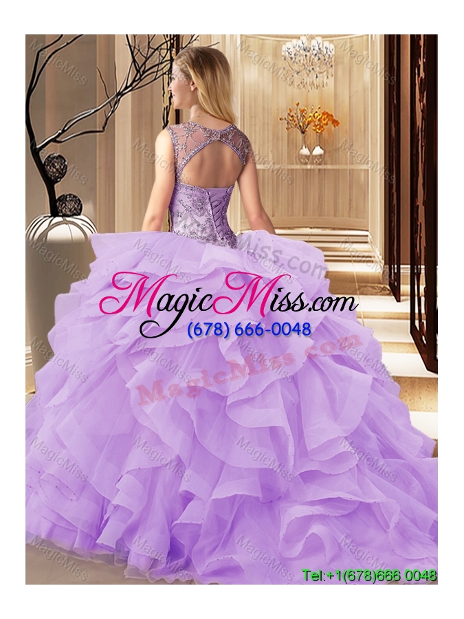 wholesale best selling brush train lilac quinceanera dress with beading and ruffles