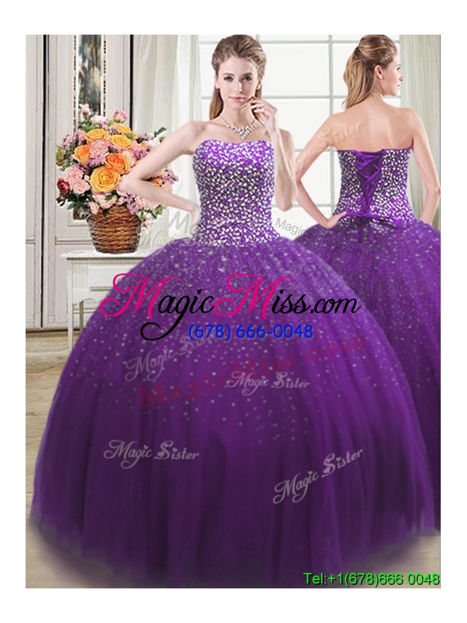 wholesale three for one puffy tulle purple detachable quinceanera dress with beading