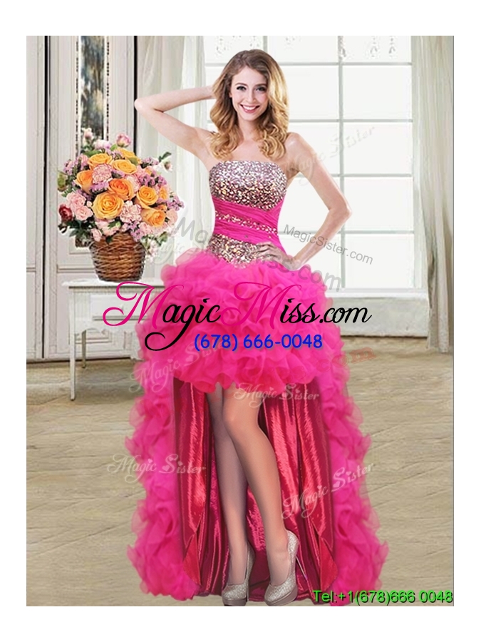 wholesale fashionable puffy strapless organza two tone detachable quinceanera dress with beading and ruffled layers
