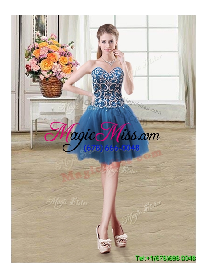 wholesale pretty tulle teal detachable quinceanera dress with beading and sequins