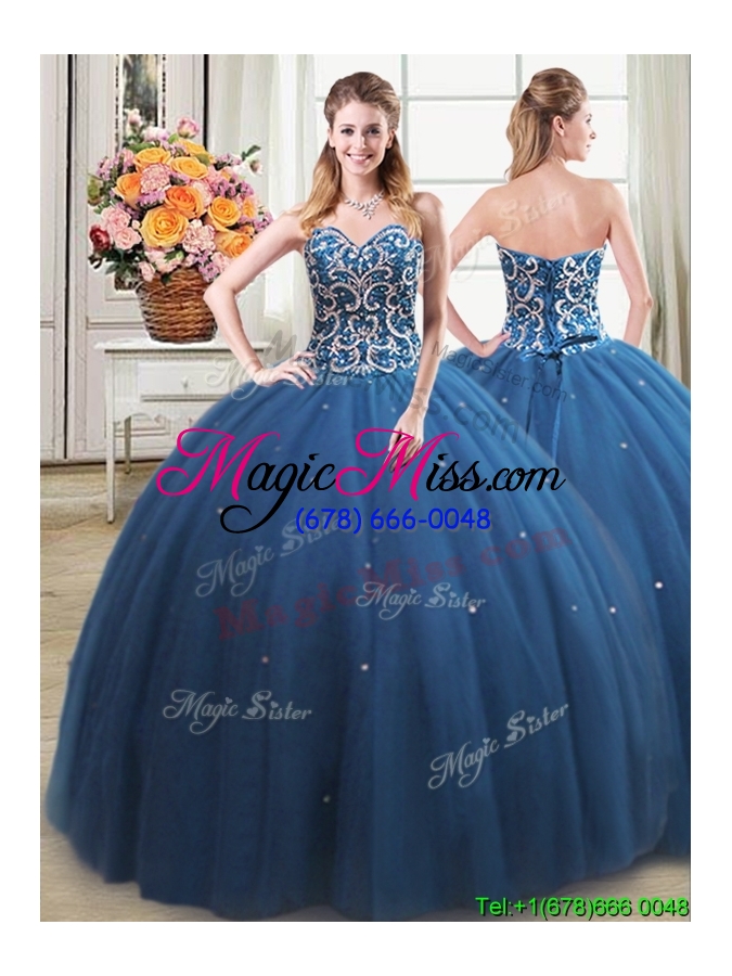 wholesale pretty tulle teal detachable quinceanera dress with beading and sequins