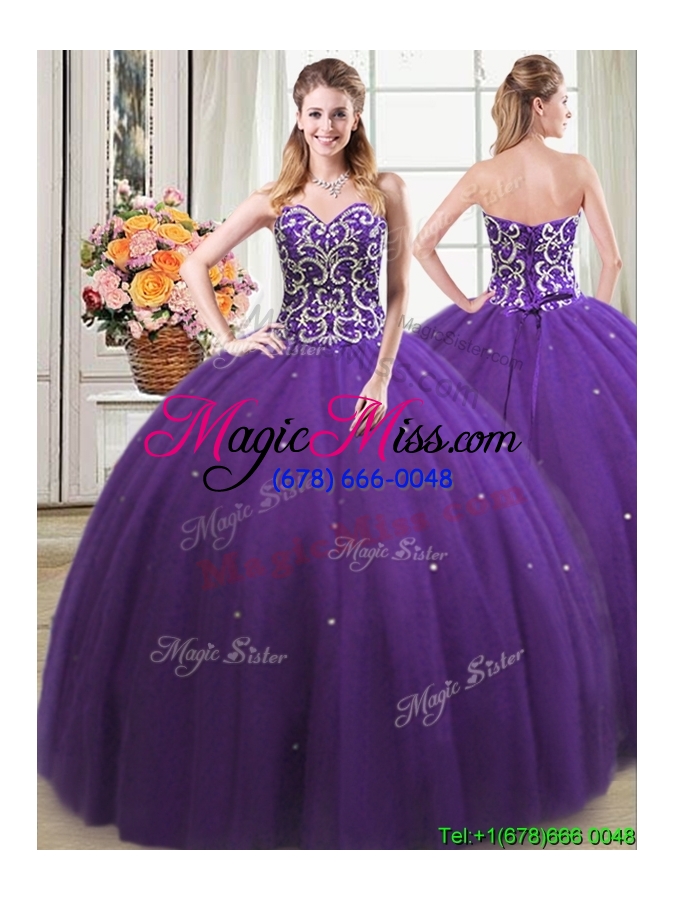 wholesale three for one tulle ball gown sweetheart purple detachable quinceanera dress with beading and sequins