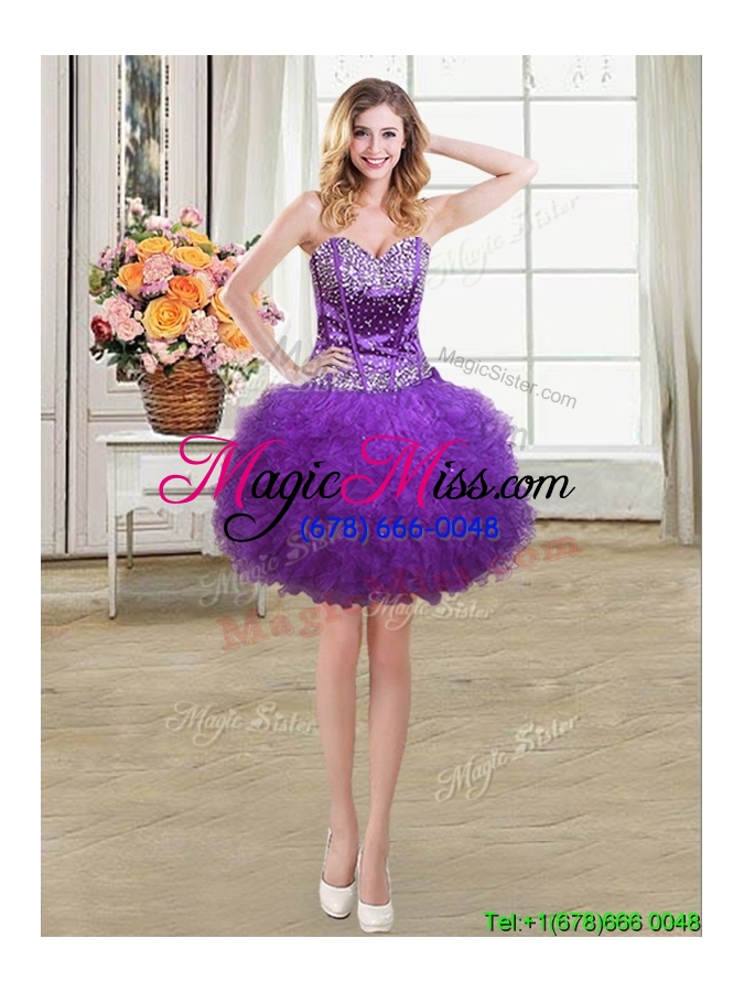 wholesale unique puffy sweetheart beaded and ruffled detachable quinceanera dress in eggplant purple