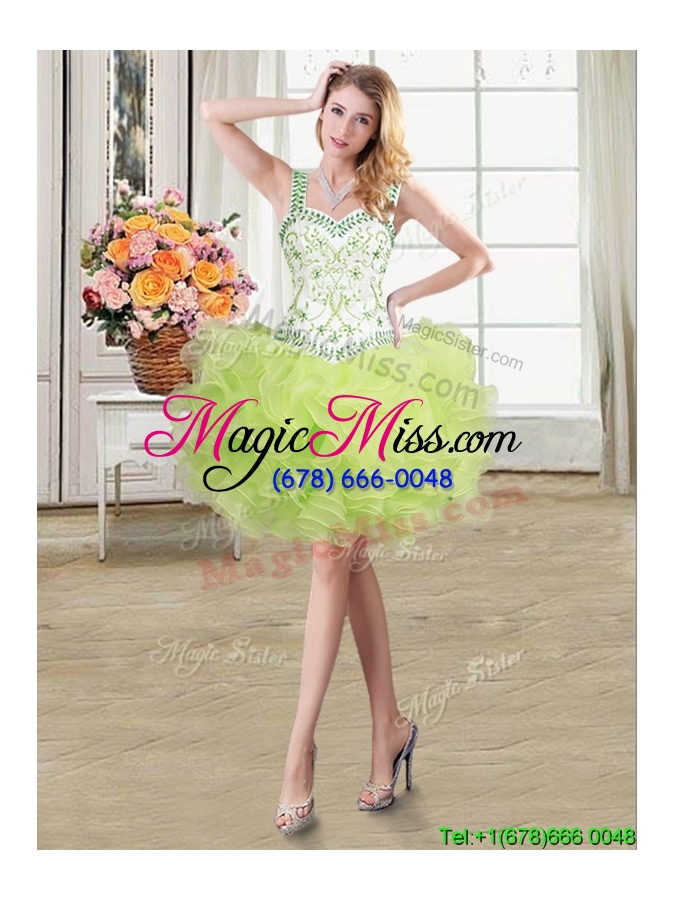 wholesale two for one straps ruffled and beaded yellow green detachable quinceanera dress in organza