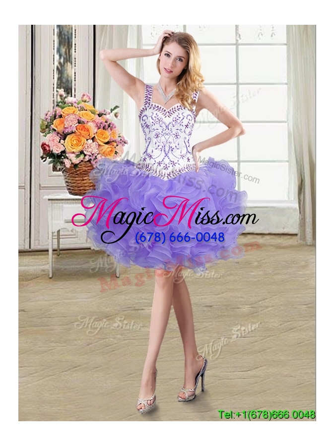 wholesale three for one straps organza ruffled and beaded lavender detachable quinceanera dress