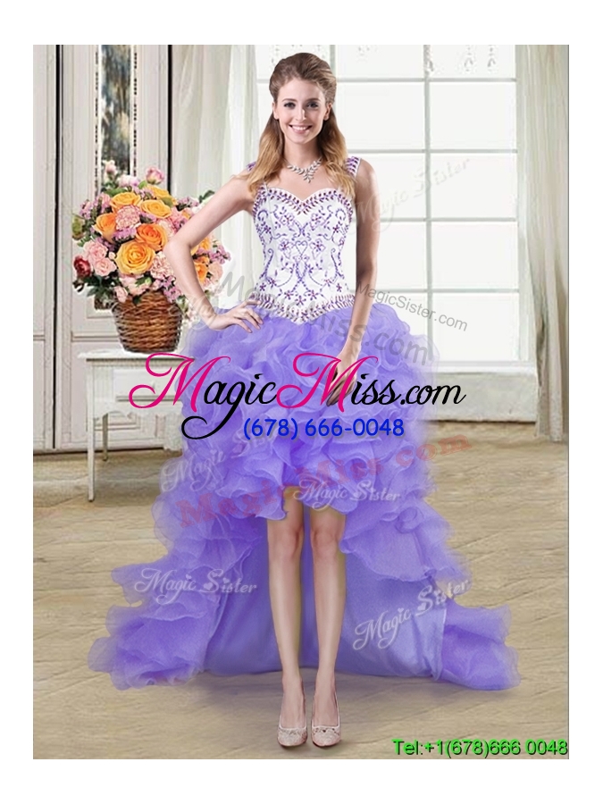 wholesale three for one straps organza ruffled and beaded lavender detachable quinceanera dress