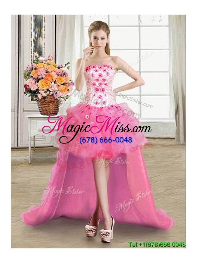 wholesale three for one strapless tulle hot pink detachable quinceanera dress with beading and ruffles