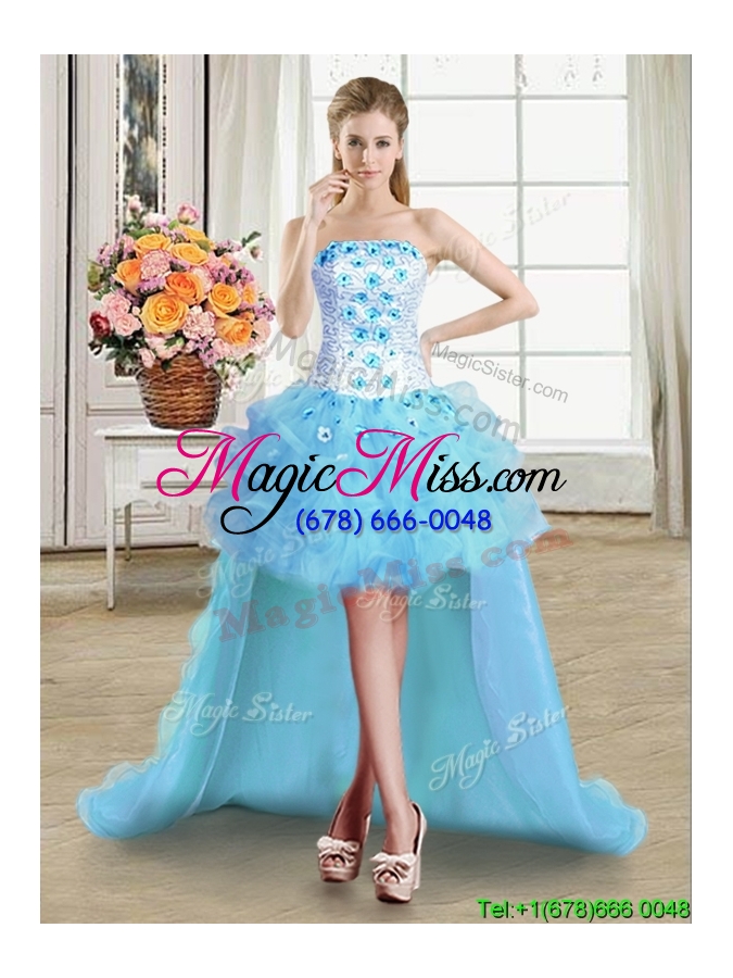 wholesale discount puffy three for one strapless beaded and ruffles detachable quinceanera dress in light blue