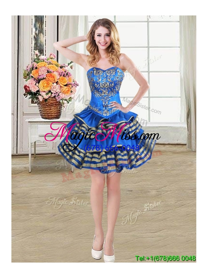 wholesale beautiful puffy blue detachable quinceanera dress with embroidery and ruffled layers
