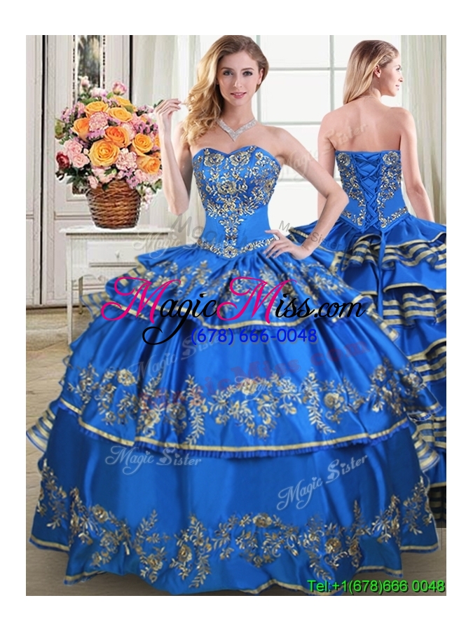 wholesale beautiful puffy blue detachable quinceanera dress with embroidery and ruffled layers
