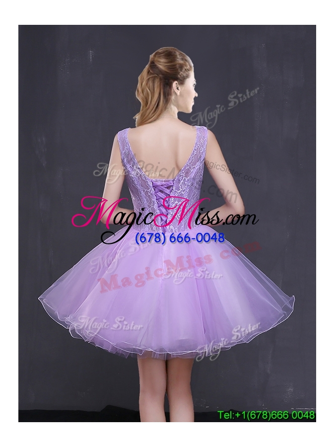 wholesale luxurious princess v neck lavender prom dress with appliques and lace