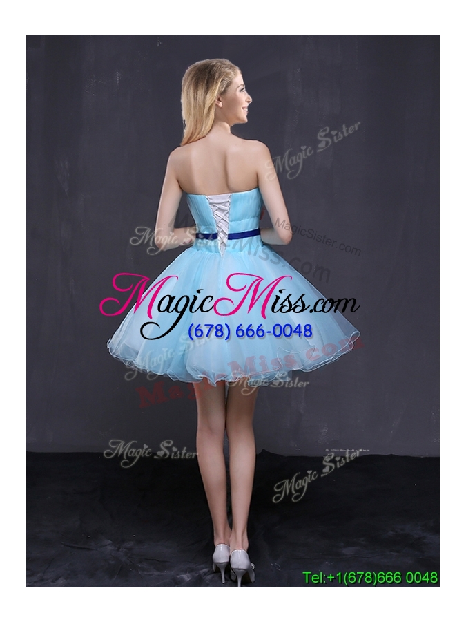 wholesale latest princess strapless applique and belted prom dress in blue