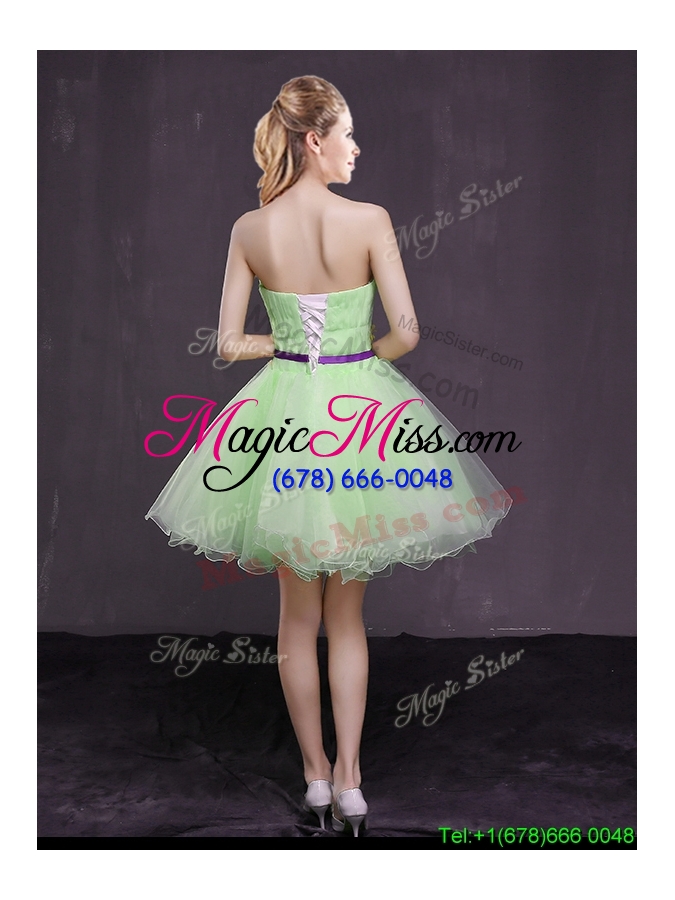 wholesale discount princess strapless applique and belted prom dress in yellow green