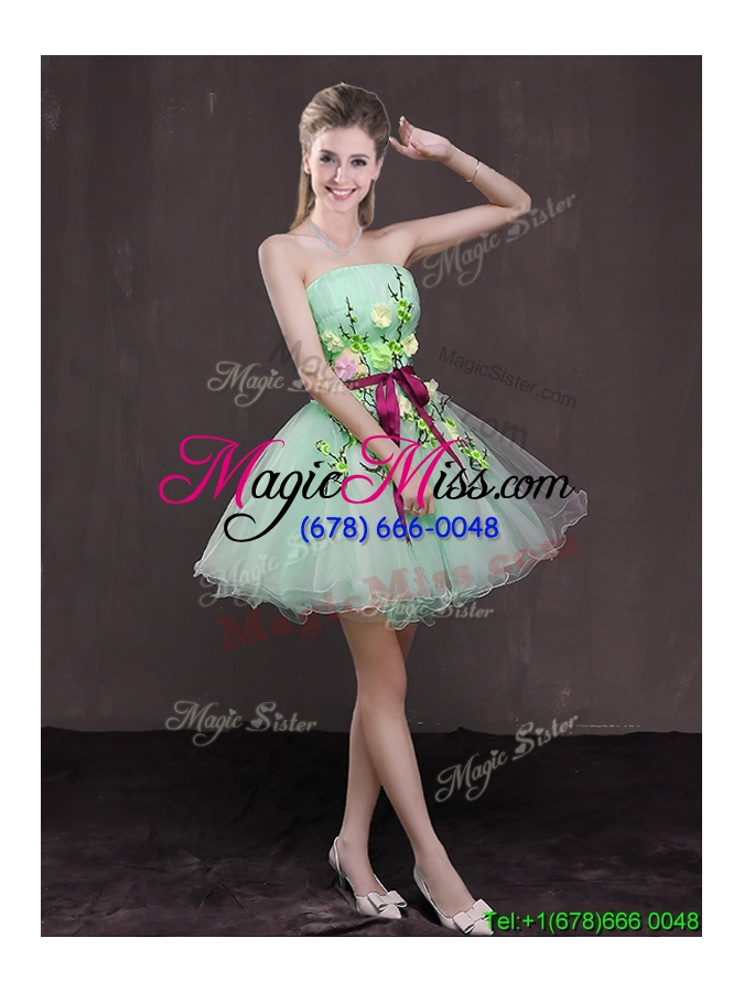 wholesale perfect princess strapless applique and belted prom dress in apple green
