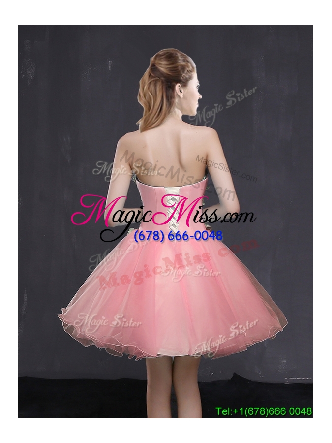 wholesale romantic organza sweetheart watermelon red short prom dress with appliques