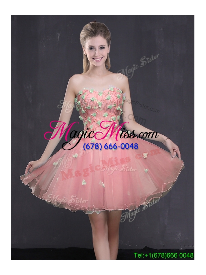 wholesale romantic organza sweetheart watermelon red short prom dress with appliques
