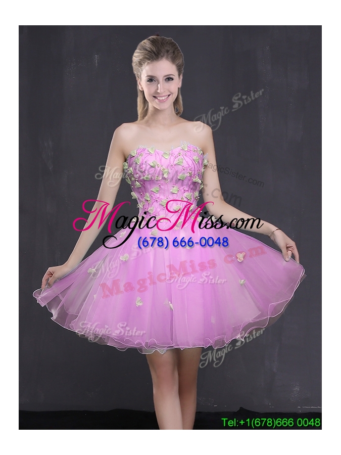 wholesale modest organza sweetheart lilac short prom dress with appliques