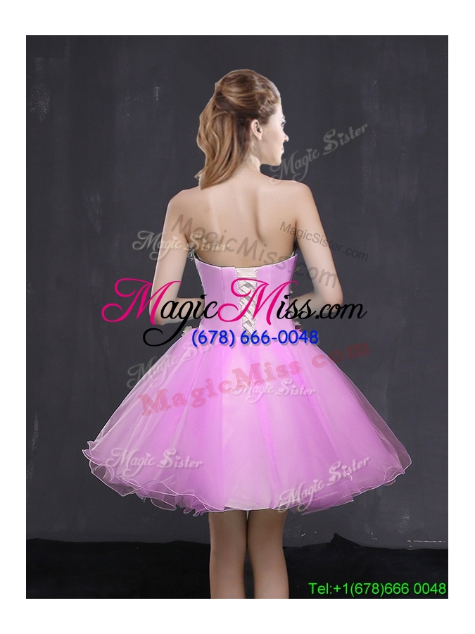 wholesale modest organza sweetheart lilac short prom dress with appliques
