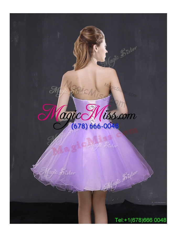 wholesale modern organza sweetheart lavender short prom dress with appliques
