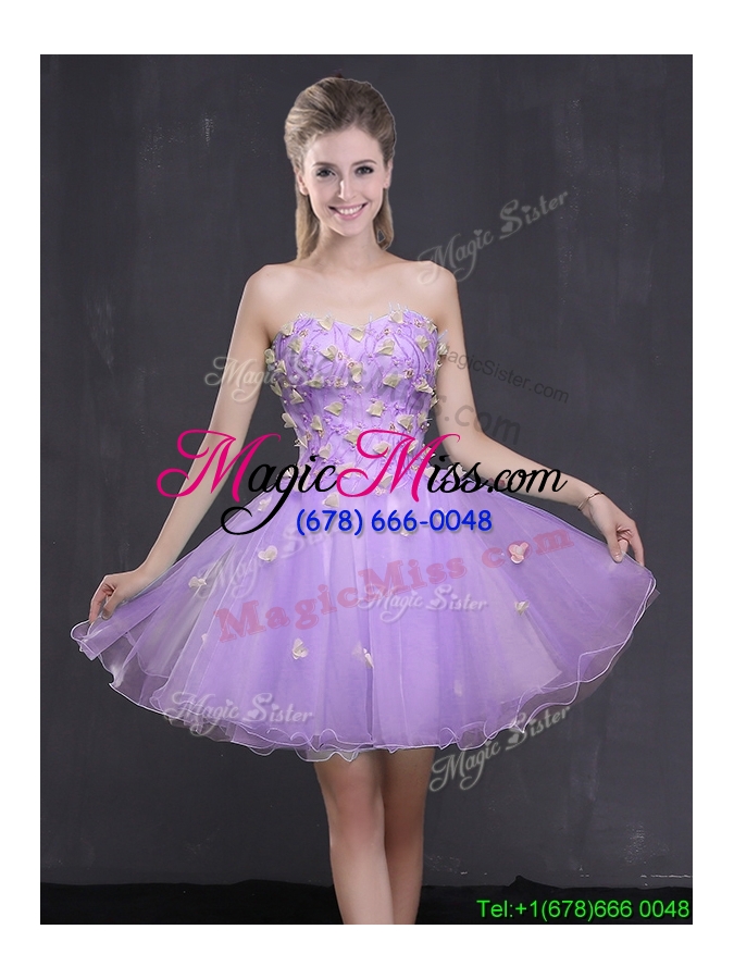 wholesale modern organza sweetheart lavender short prom dress with appliques
