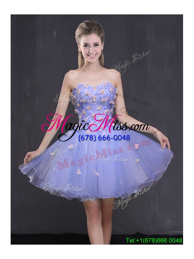 wholesale top seller organza sweetheart blue short prom dress with appliques