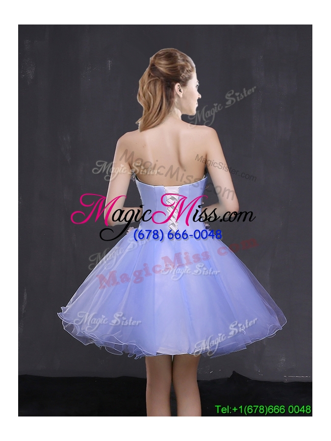 wholesale top seller organza sweetheart blue short prom dress with appliques