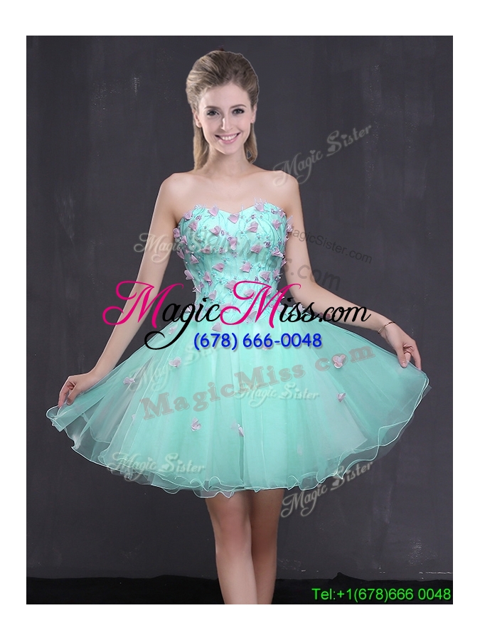 wholesale affordable organza sweetheart apple green short prom dress with appliques