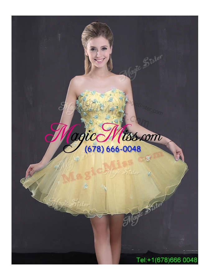wholesale wonderful organza sweetheart gold short prom dress with appliques