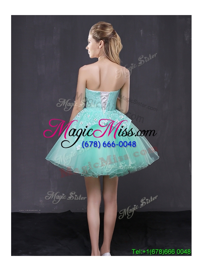 wholesale most popular organza applique and laced short prom dress in apple green