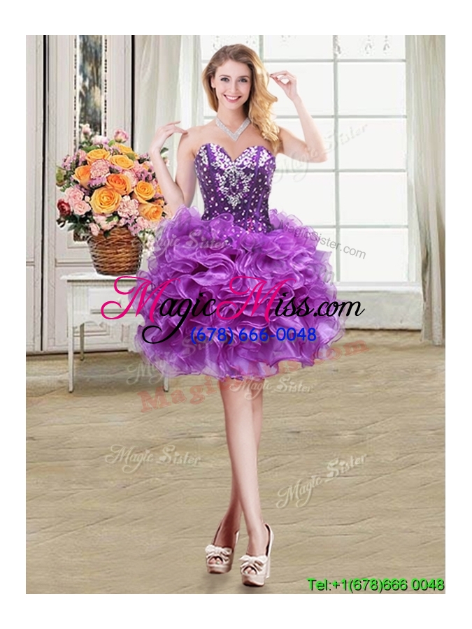 wholesale classical two for one puffy ruffled and beaded detachable quinceanera dress in eggplant purple