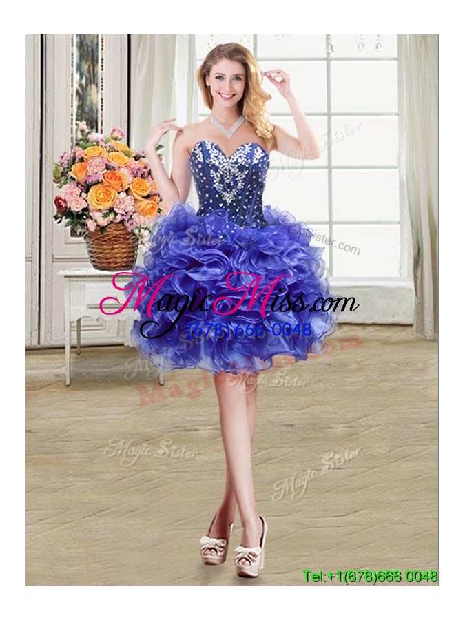 wholesale sweet puffy sweetheart ruffled and beaded detachable quinceanera dress in royal blue