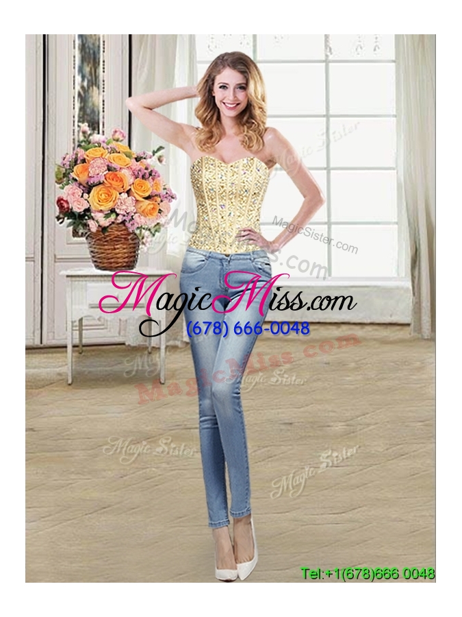 wholesale low price sequined and beaded bodice gold detachable quinceanera dress in tulle