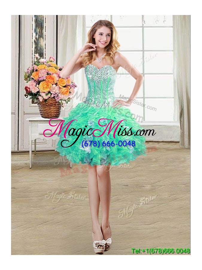 wholesale two for one visible boning organza and sequins ruffled detachable quinceanera dress in hot pink