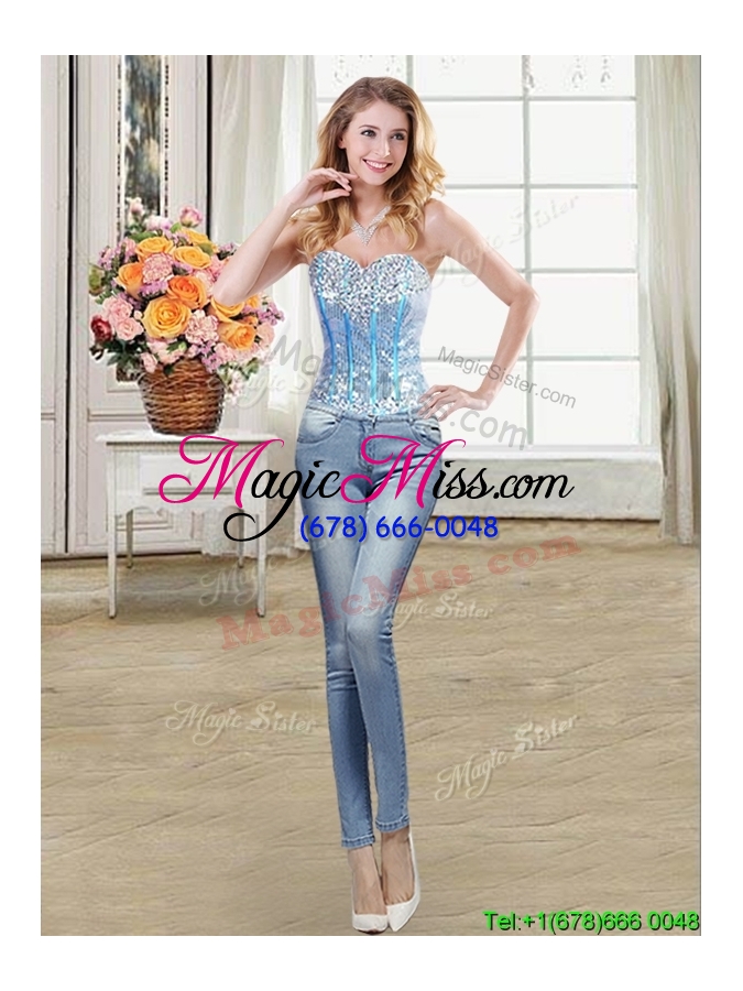 wholesale discount three for one visible boning organza and sequins baby blue detachable quinceanera dress