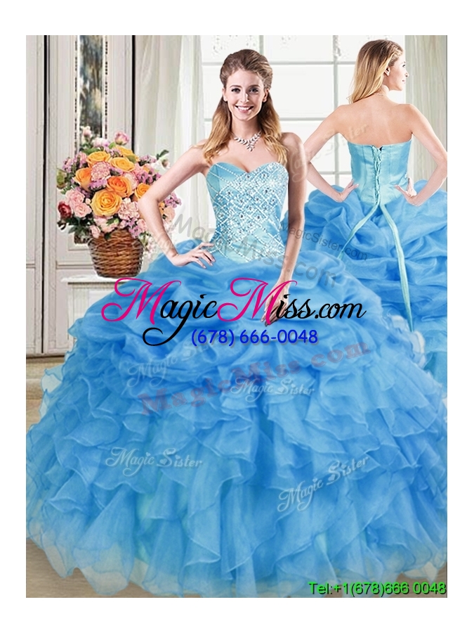 wholesale elegant sweetheart beaded and pick ups blue detachable quinceanera dress in organza