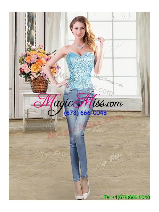 wholesale elegant sweetheart beaded and pick ups blue detachable quinceanera dress in organza