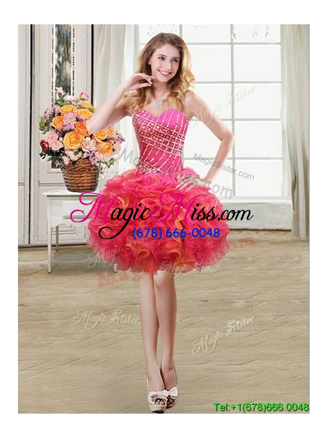 wholesale inexpensive sweetheart beaded and ruffled two tone detachable quinceanera dress in organza